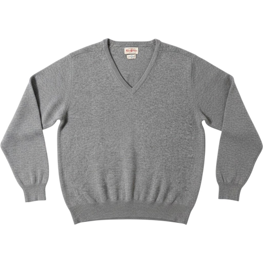Alan Paine vintage Grey V-Neck Sweater 100% Lambswool Made in England Size 48